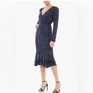 MacDuggal Sequined MIDI Dress, midnight blue, NWT, Sz 8